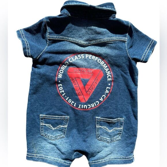 GUESS Los Angeles 3-6  Month Boys Denim Shortalls - Picture 3 of 5